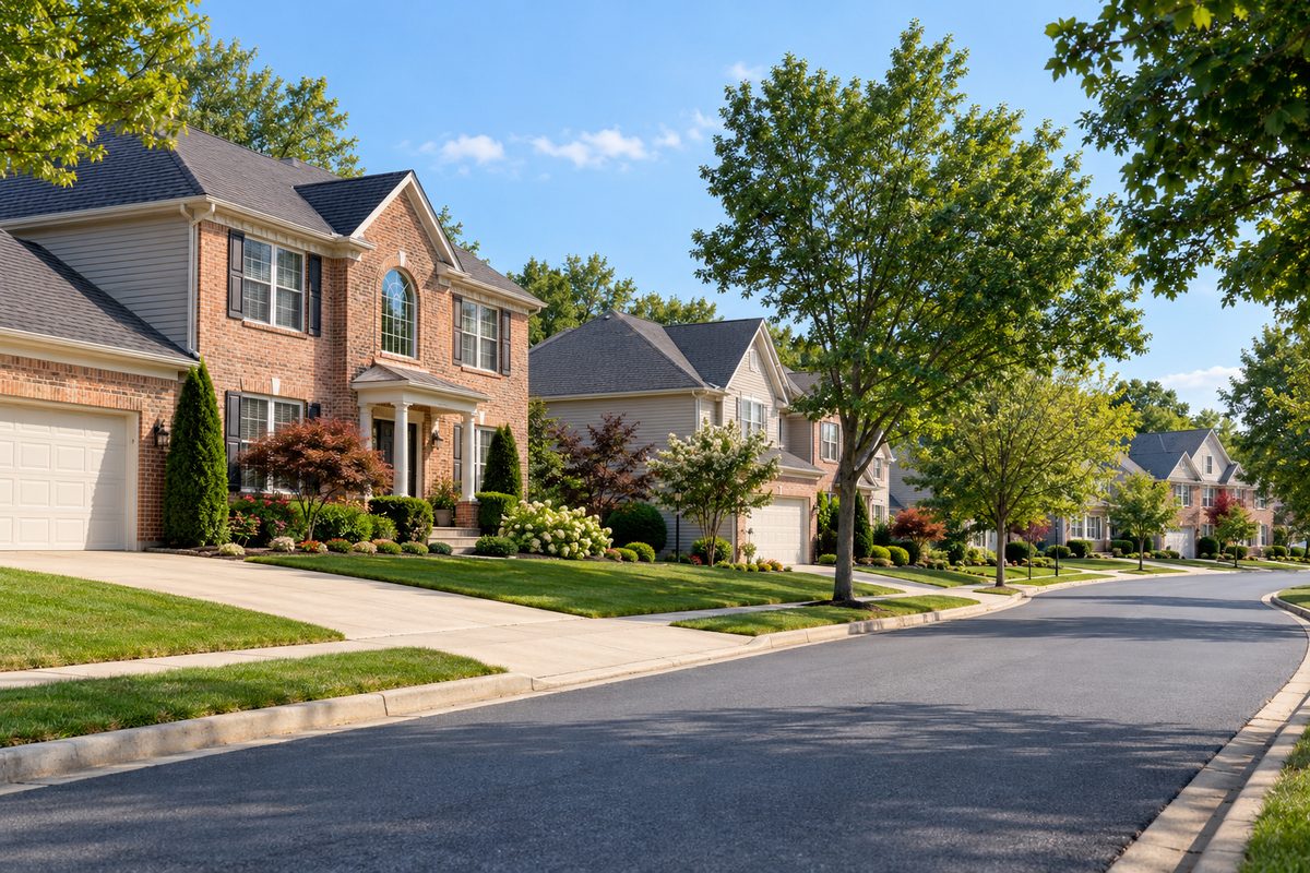Residential properties and clean concrete driveways in Holland, PA 18966.